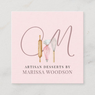 Baker Pastry Chef Rosa Bakers Verktyg Fyrkantigt Visitkort
