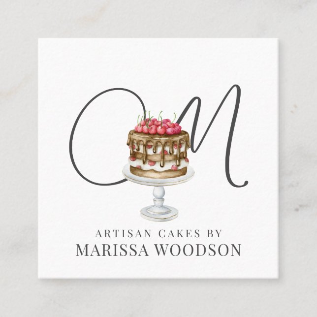 Baker Pastry Chef Rosa Elegant Cake Fyrkantigt Visitkort (Framsida)