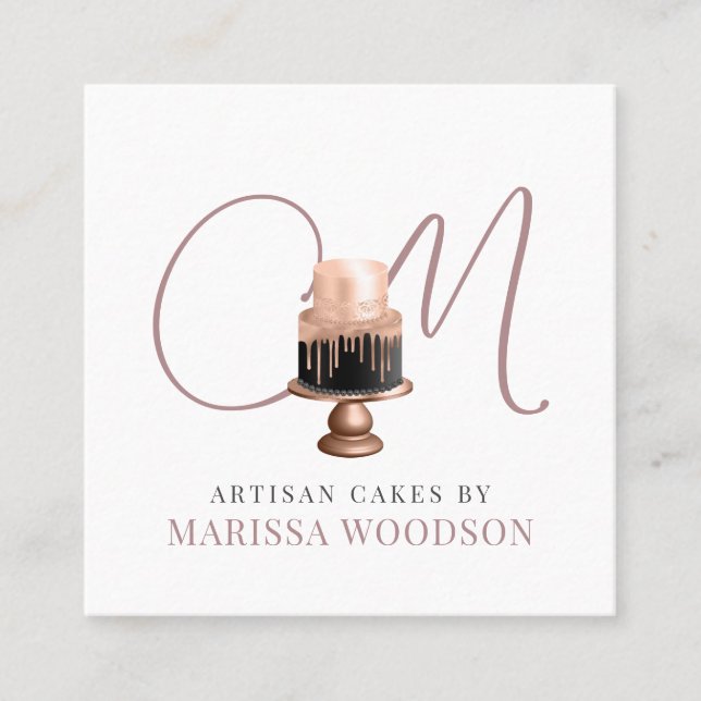 Baker Pastry Chef Rosa Elegant Cake Fyrkantigt Visitkort (Framsida)