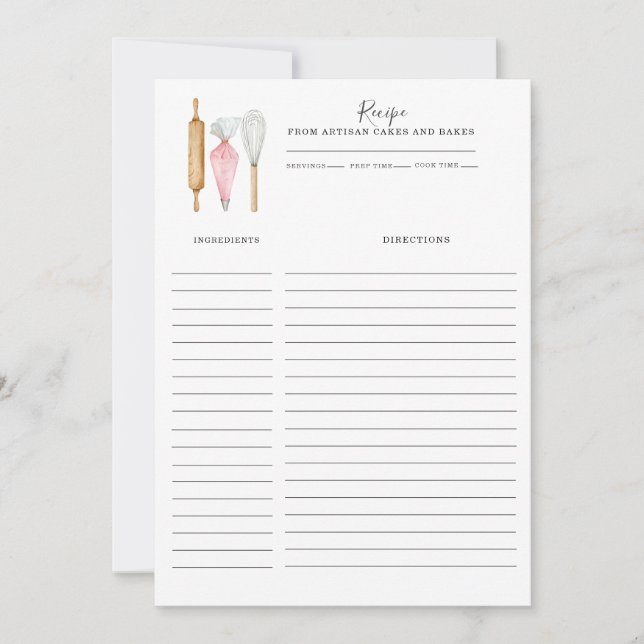 Baker Pastry Chef Utensils Recipe Card Template Anteckningskort (Framsida)