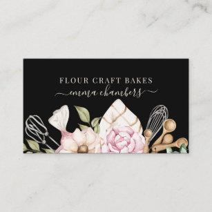 Baker Pastry Chef Watercolor Bakers Verktyg Black Visitkort