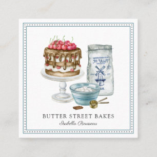 Baker Pastry Chef Watercolor Bakery Art Fyrkantigt Visitkort
