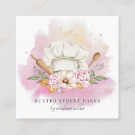 Baker Pastry Chef Watercolor Bakery Fyrkantigt Visitkort