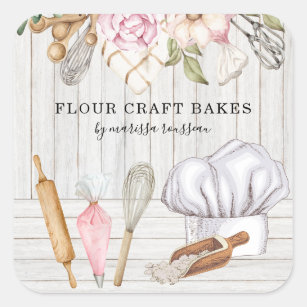 Baker Pastry Chef Watercolor Baking Verktyg Fyrkantigt Klistermärke
