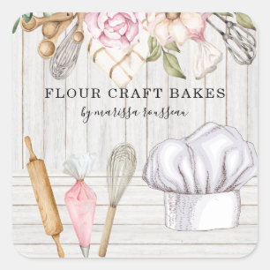 Baker Pastry Chef Watercolor Baking Verktyg Fyrkantigt Klistermärke