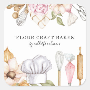 Baker Pastry Chef Watercolor Baking Verktyg Fyrkantigt Klistermärke
