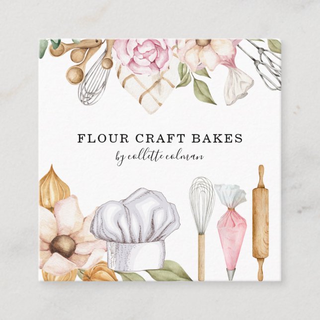 Baker Pastry Chef Watercolor Baking Verktyg Fyrkantigt Visitkort (Framsida)