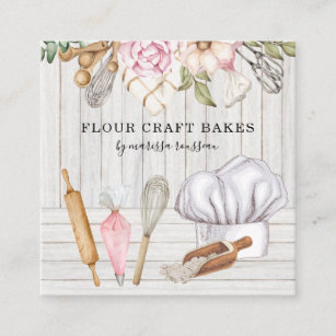 Baker Pastry Chef Watercolor Baking Verktyg Fyrkantigt Visitkort