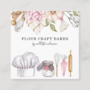 Baker Pastry Chef Watercolor Baking Verktyg Fyrkantigt Visitkort
