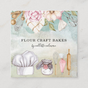 Baker Pastry Chef Watercolor Baking Verktyg Utensi Fyrkantigt Visitkort