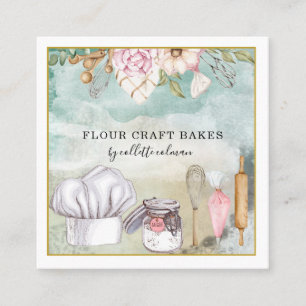 Baker Pastry Chef Watercolor Baking Verktyg Utensi Fyrkantigt Visitkort