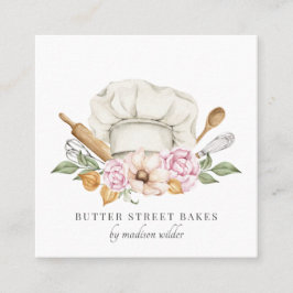 Baker Pastry Chef Watercolor Chef Hat Utensils Fyrkantigt Visitkort