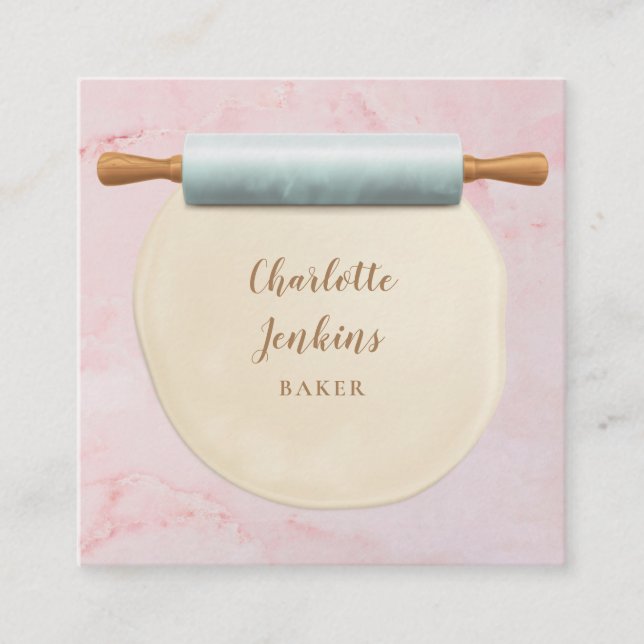 Baker Patisserie Rosa Marble Rolling Pin Fyrkantigt Visitkort (Framsida)