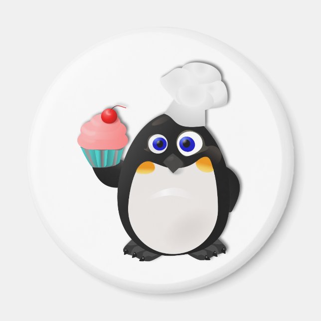 Baker Penguin med Cupkaka II Magnet (Framsidan)