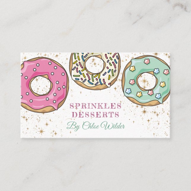 Baker Rosa Grönt Sprinkle Donuts Bakery Visitkort (Framsida)