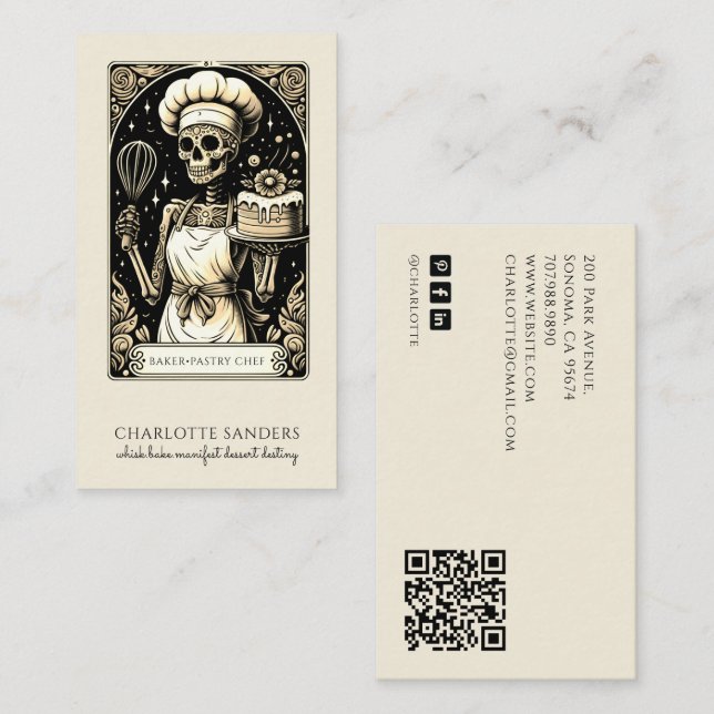 Baker Skelett Sepia Tarot Estetisk QR-kod Visitkort (Fram/baksida)
