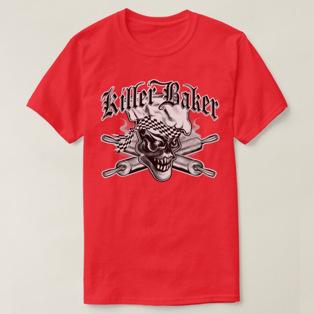 Baker Skull 5 Killer Baker och Crossed Rolling Pin T Shirt (Design framsida)