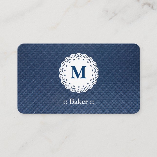 Baker Snöre Monogram Blue Mönster Visitkort (Framsida)