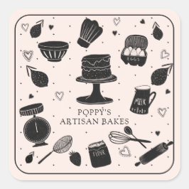 Baker Utensils Bakery Fyrkantigt Klistermärke