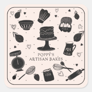 Baker Utensils Bakery Fyrkantigt Klistermärke