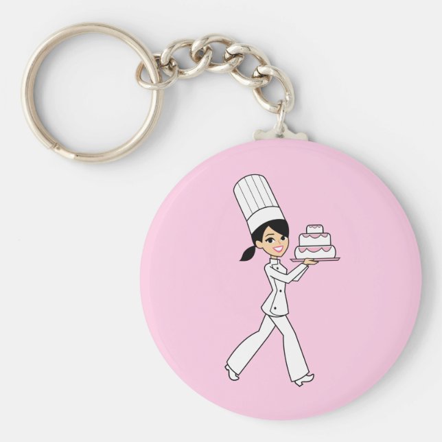 Bakerflicka med kaka på Keychain Nyckelring (Framsidan)