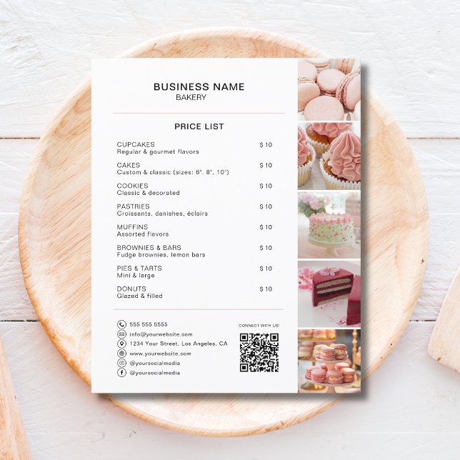Bakeri Prislista Foto QR Vit Flygblad (Bakery Price List Photo QR White Flyer)