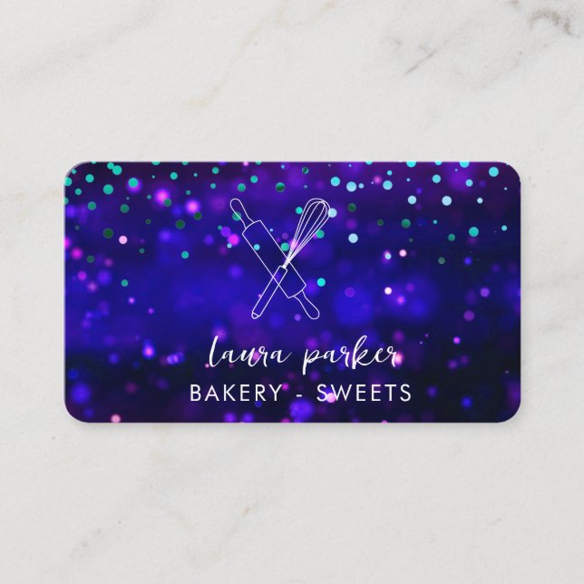 Bakerichf med Whisk Rolling Pin Lila Blue Visitkort (Framsida)