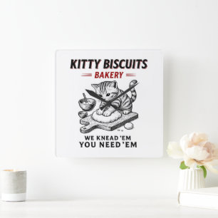 Bakeriet i kattunge-Biscuits Fyrkantig Klocka