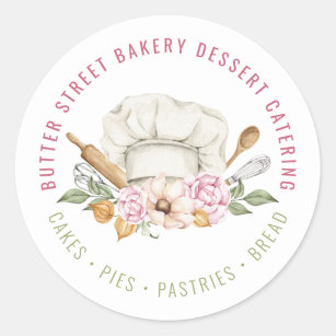 Bakeriets bakverk Chef Baking Utensils Watercolor Runt Klistermärke