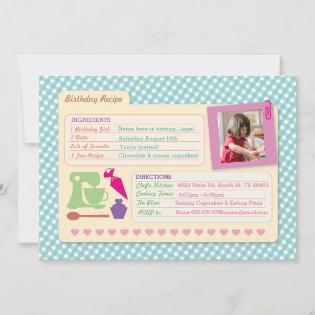 Bakeriets födelsedag Baking Photo Recept Card Part Inbjudningar (Framsida)