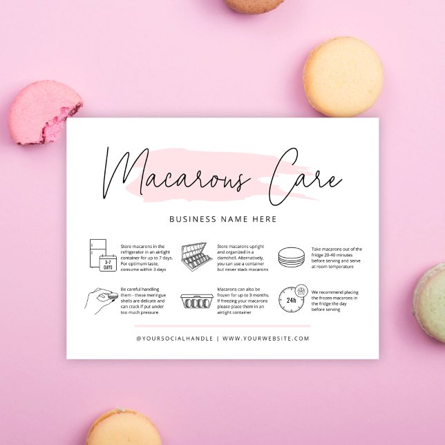 Bakeriinstruktioner för Macarons Care Guide Femini Tack Kort (Skapare uppladdad)