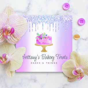 Bakerikaka Lila Glitter Drives Pastry Dessert Fyrkantigt Visitkort