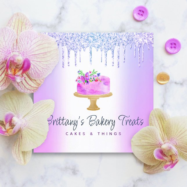 Bakerikaka Lila Glitter Drives Pastry Dessert Fyrkantigt Visitkort (Skapare uppladdad)