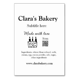 Bakerikakor tillsätter ingredienser som är gjorda bordsnummer