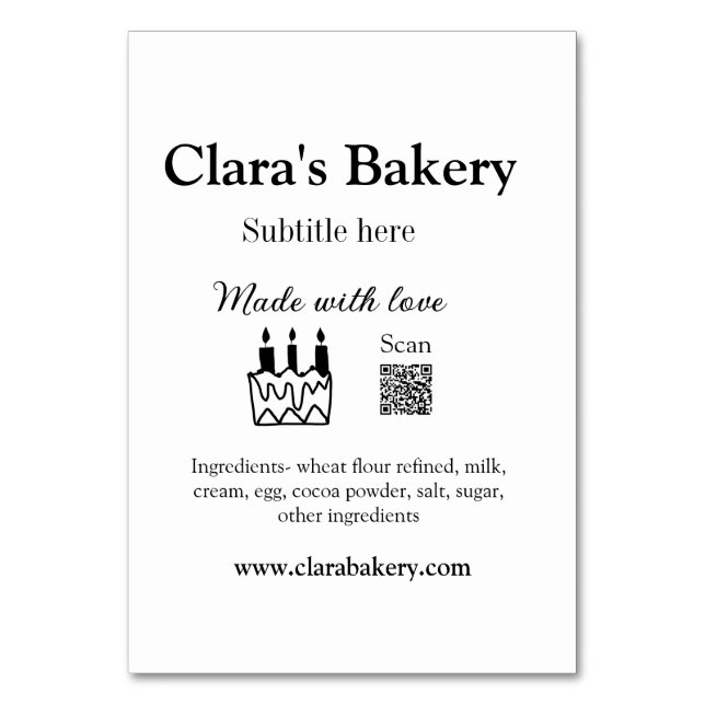 Bakerikakor tillsätter ingredienser som är gjorda  bordsnummer (Framsidan)