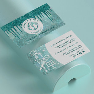 Bakerivatvätt Glitter Teal Guld Gnistra Drivning Visitkort
