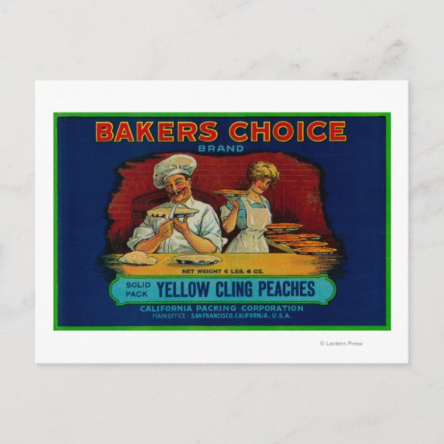 Bakers Choice Peach-etikett Vykort (Framsida)