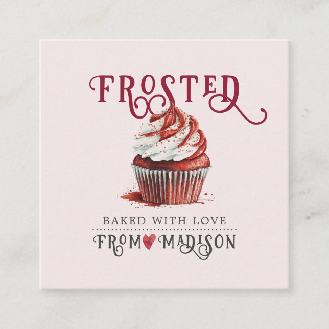 Bakers Cupcoa Logotyp Calligraphy Script Rosa Fyrkantigt Visitkort (Framsida)