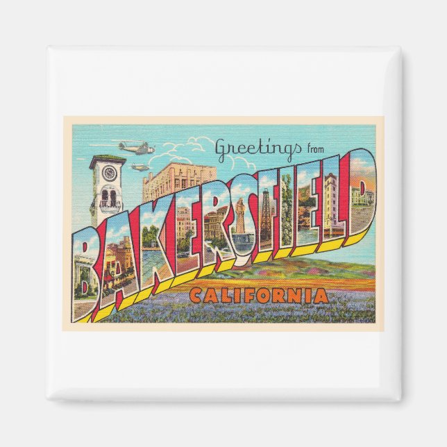 Bakersfield California CA Large Brev vykort Magnet (Framsidan)
