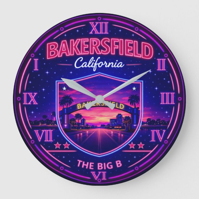 Bakersfield California Neon Stor Klocka (Framsida)