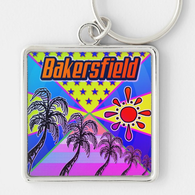 Bakersfield Freedom Keychain Fyrkantig Silverfärgad Nyckelring (Framsidan)