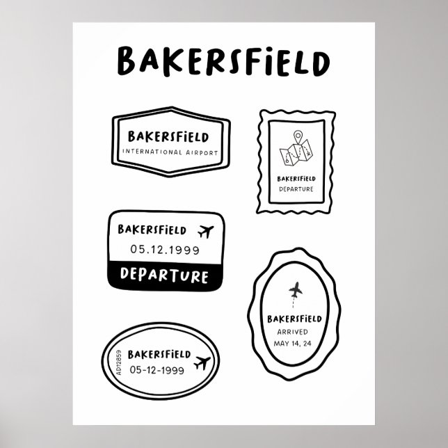 Bakersfield - Insamling av Frimärke-resor | Minima Poster (Framsidan)