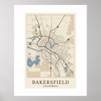 Bakersfield Kartposter | Minimalistisk Stadstryck Poster