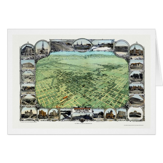 Bakersfield panorama- karta för CA - 1901 Hälsningskort (Framsidan Horizontal)