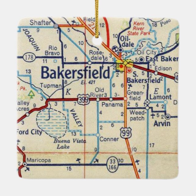 Bakersfield Vintage Karta Julgransprydnad Keramik (Baksida)
