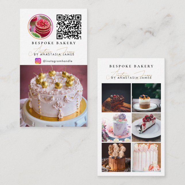 Bakery 6 Photo Feed Grid Social Media QR Code Visitkort (Fram/baksida)