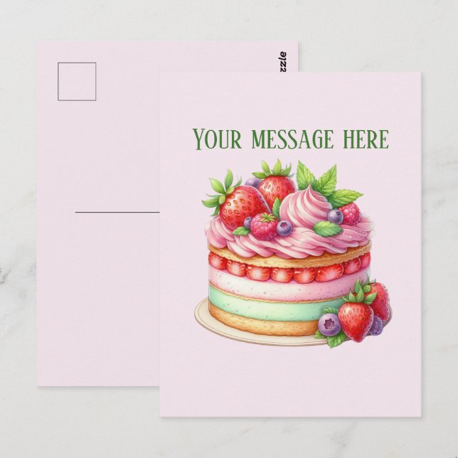 Bakery add message Business name strawberry cake Vykort (Fram/baksida)