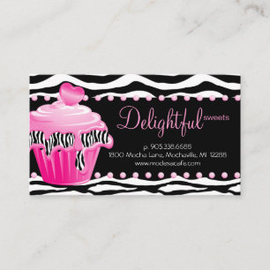 Bakery Affärskort Zebra Rosa Cuptårta Heart Dots Visitkort