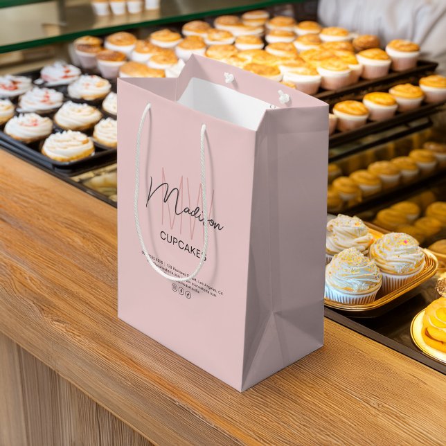 Bakery Anpassad Monogram Logotyp Rosa Papperspåse (Bakery Custom Monogram Logo Pink Paper Bag)