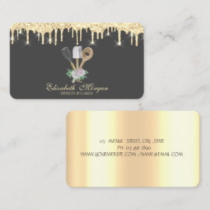 Bakery bageri handverktyg guld dropar blommor visitkort